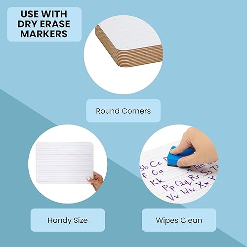 Miniatura 8 de Juvale Pizarras de borrado en seco, paquete de 12 unidades, de doble cara, 9 x 12 pulgadas, mini pizarras blancas forradas y en blanco para