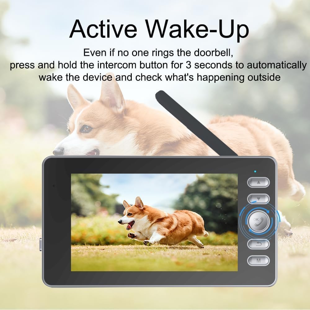 Sonnette Sans Fil Extérieure 1080P avec Caméra Écran IPS 4.3 Pouces Bluetooth Vision Nocturne Interphone Vidéo 120° Audio Bidirectionnel IP65
