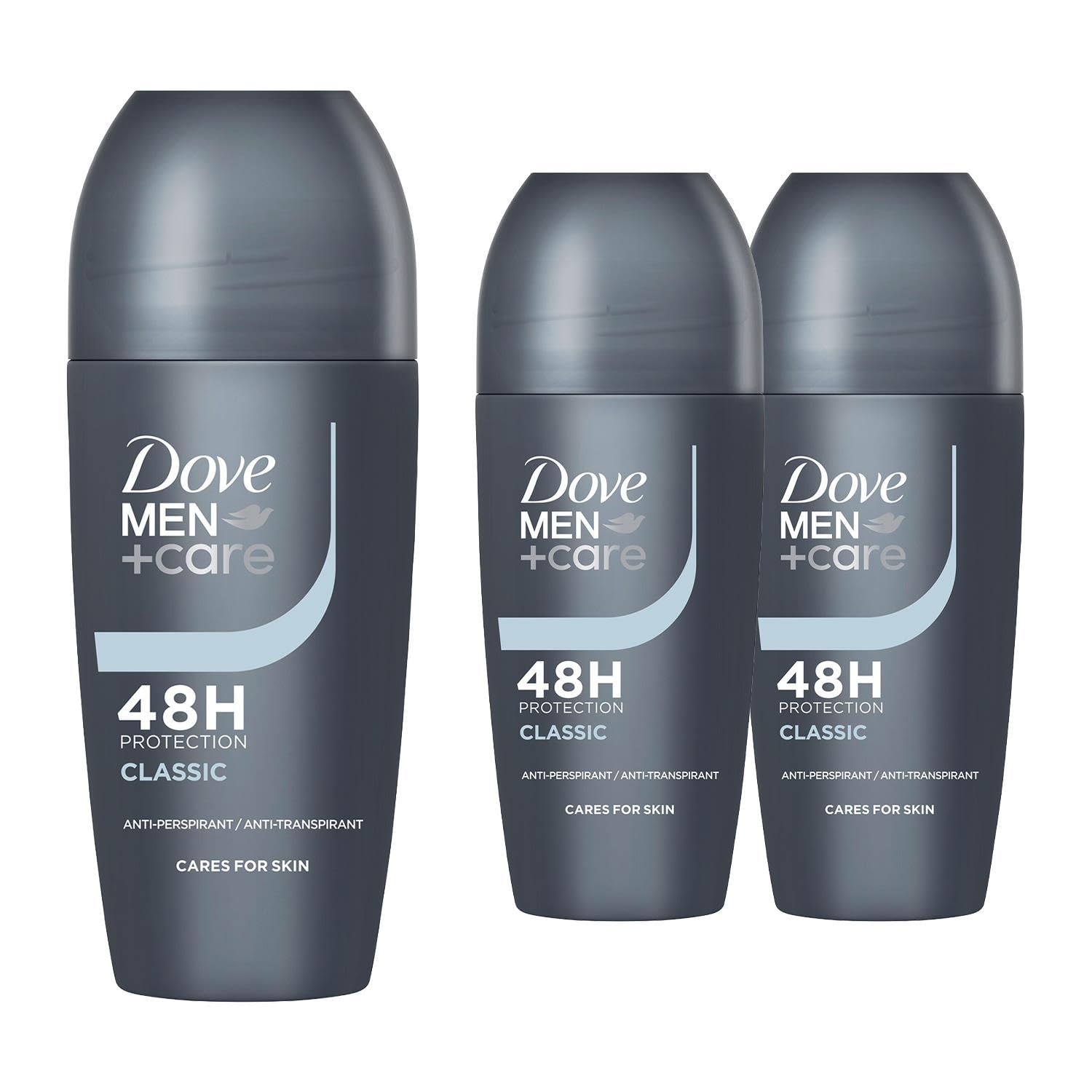 Dove Men+Care Roll On Classic 48 Hours Sweat and Odour Protection with Long Lasting Fresh and Clean Fragrance Antiperspirant Travel Size Deodorant, 50ml Pack of 3