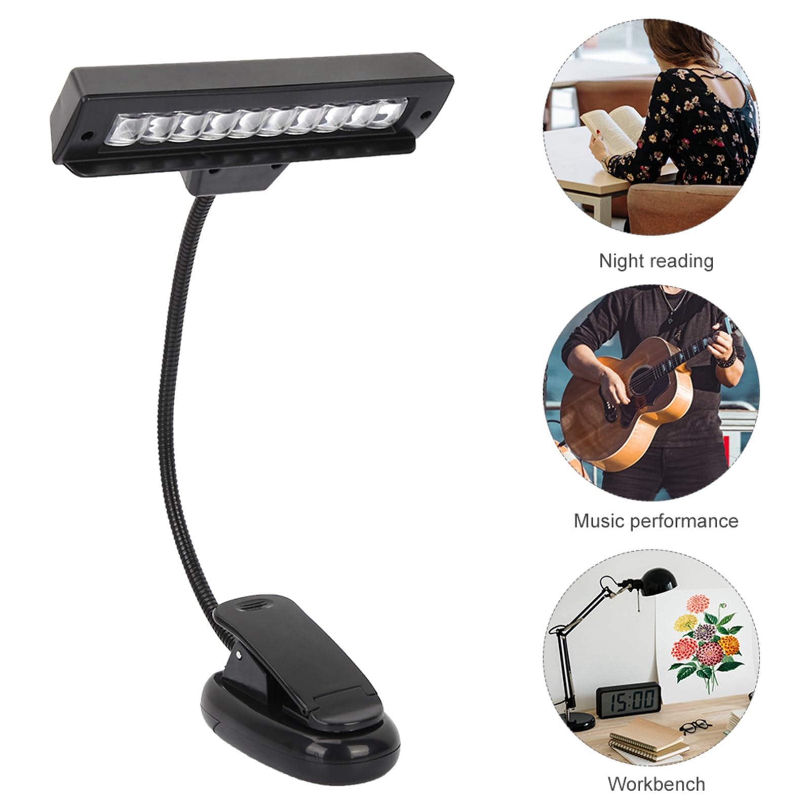 Restokki LED Music Stand Light Portable Flexible Clip On USB Reading Lamp Adjustable Gooseneck for Music Performance Workbench Night Reading Black