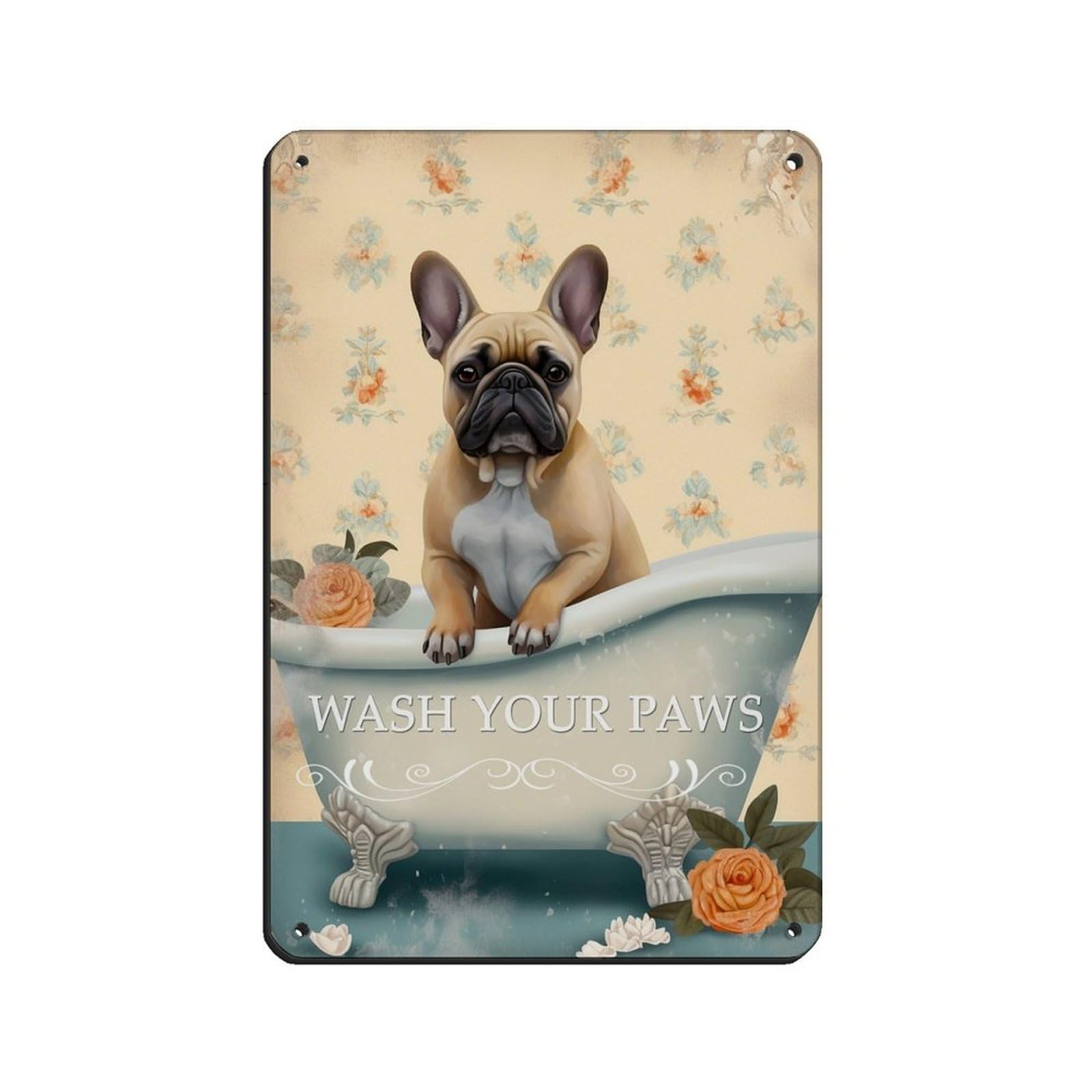 French Bulldog in Bath Fun Bathroom Art Tin Sign Vintage Metal Pub Club Cafe Bar Home Wall Art Decoration Poster Retro 8x12inch(20x30cm)