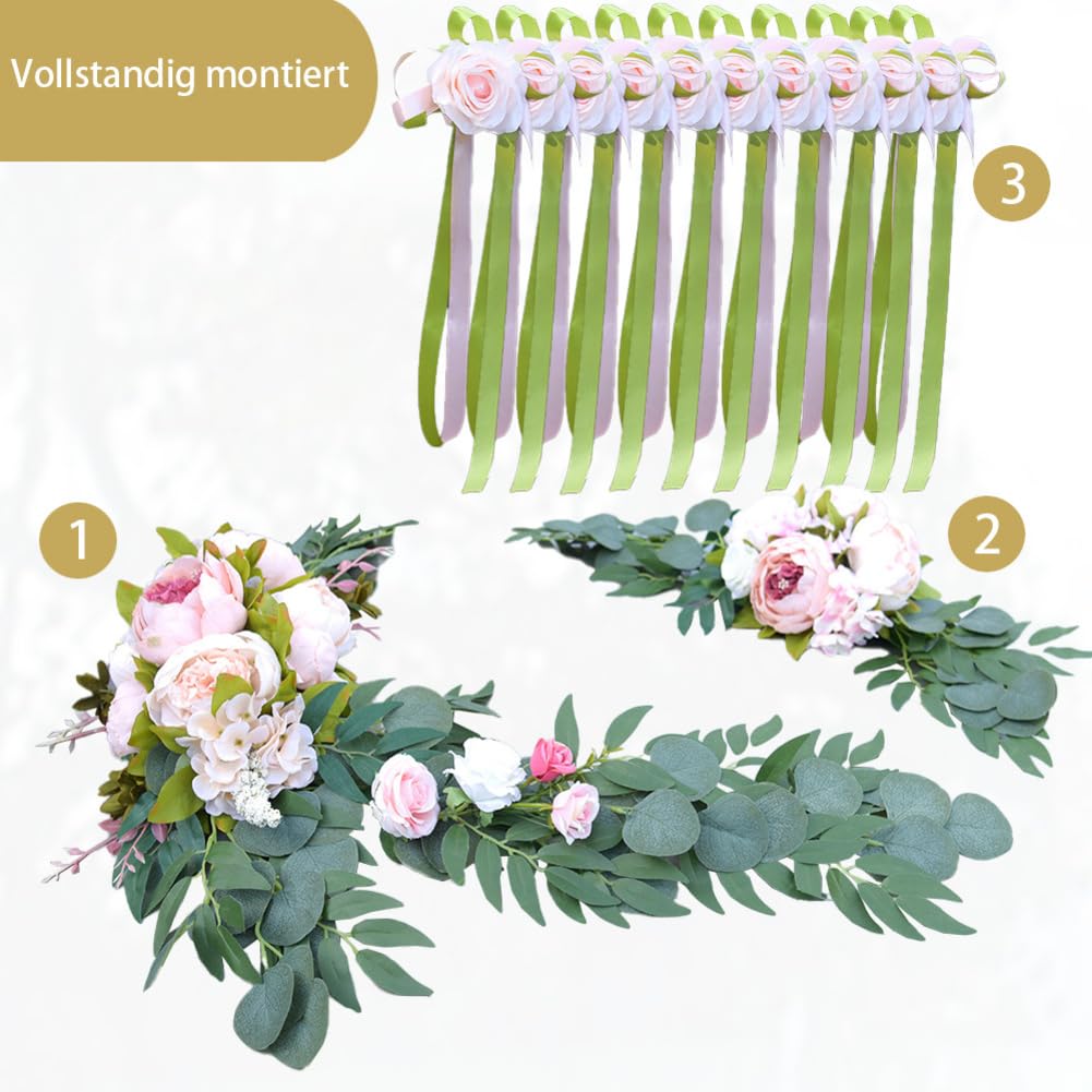 Hochzeitsauto Autodeko 1 Set,künstliche Blumen Dekorationen, Autoschmuck Braut Paar Rose Dekoration,Pfingstrosen-Blume Girlande,Auto Wedding Deko Girlande,Autogirlande für Hochzeit Party