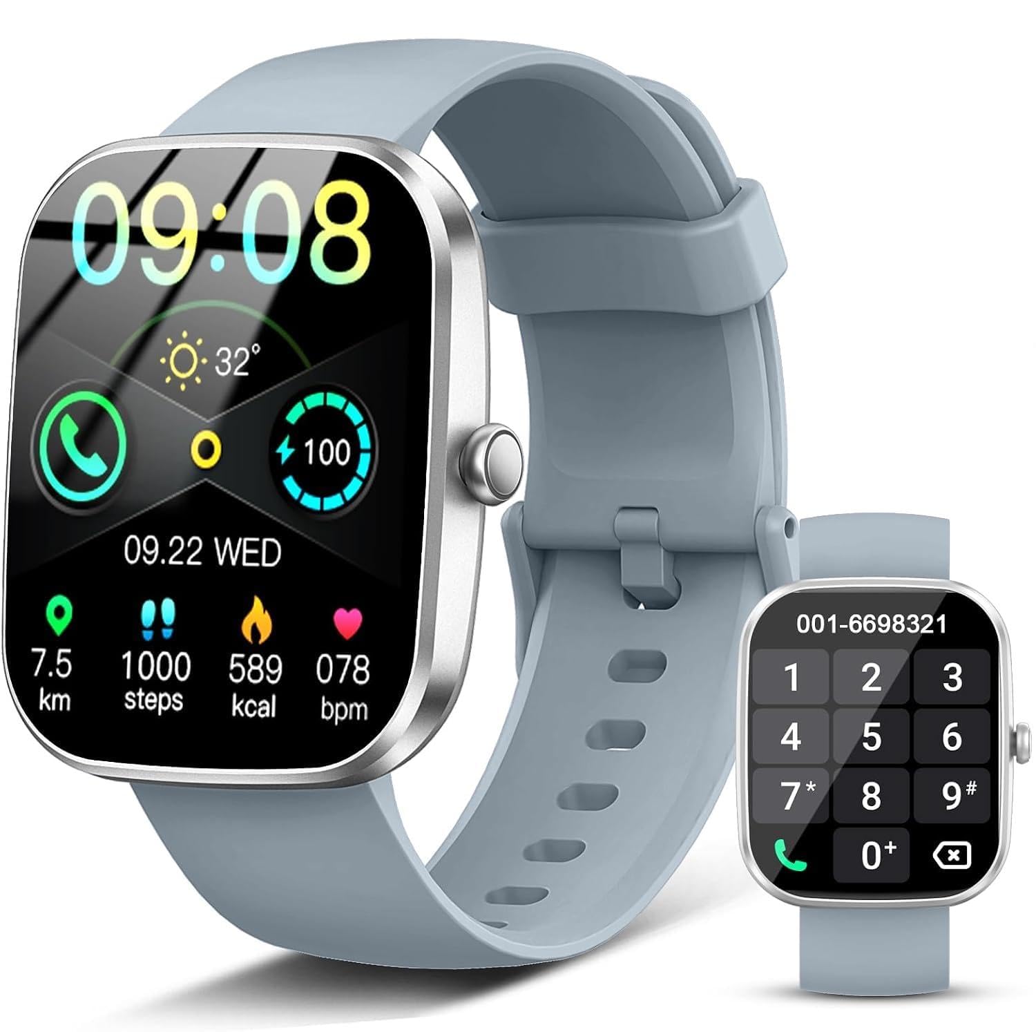 Smart Watch(Answer/Make Call), 1.91"HD Smartwatch for Men Women with Heart Rate/Sleep Monitor/Pedometer/Calories, 113+ Sports Fitness Watch Tracker, IP68 Waterproof Step Counter for Android iOS-Gray