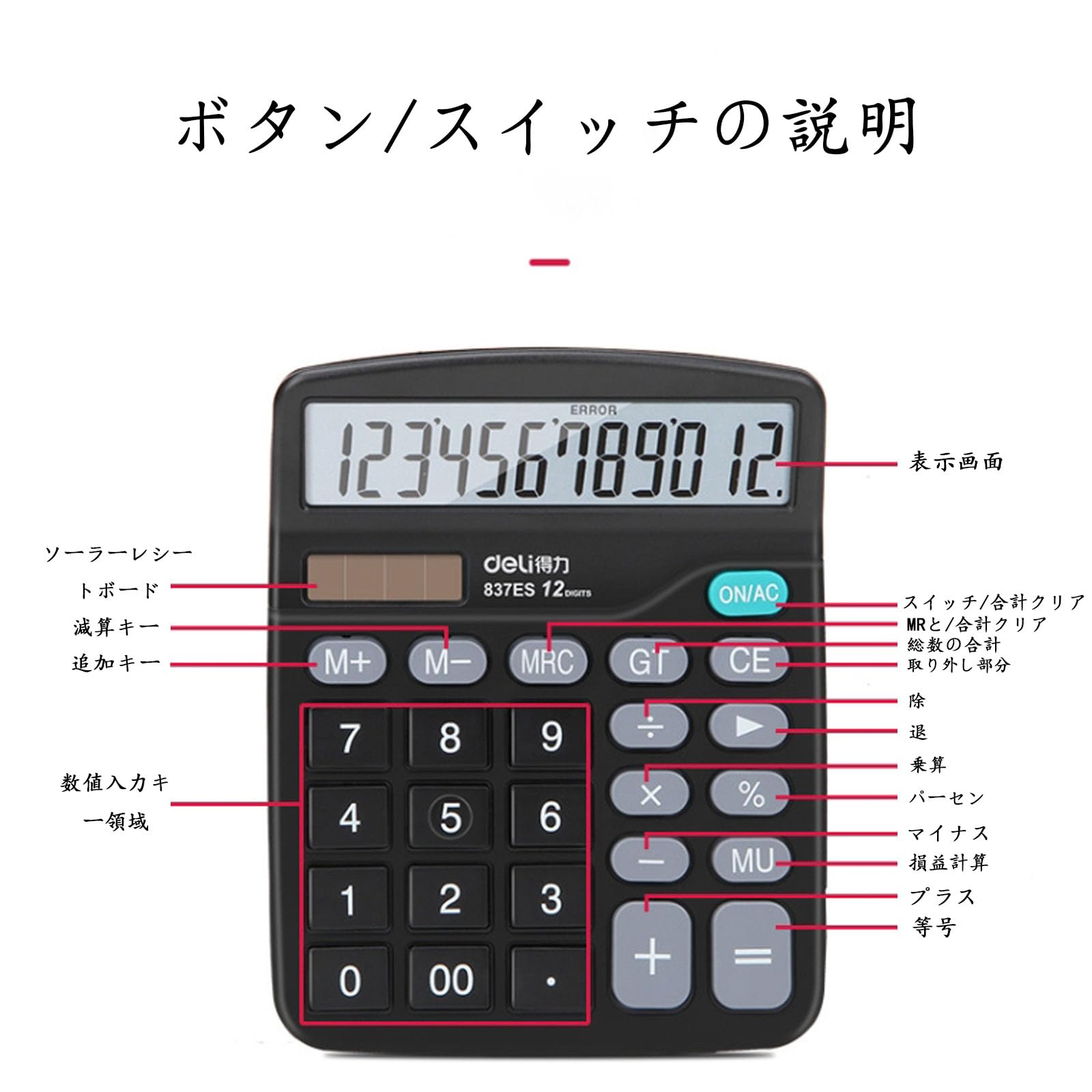 Amazon.co.jp: 卓上電卓 12桁大型液晶計算機 大きい文字 大きいボタン