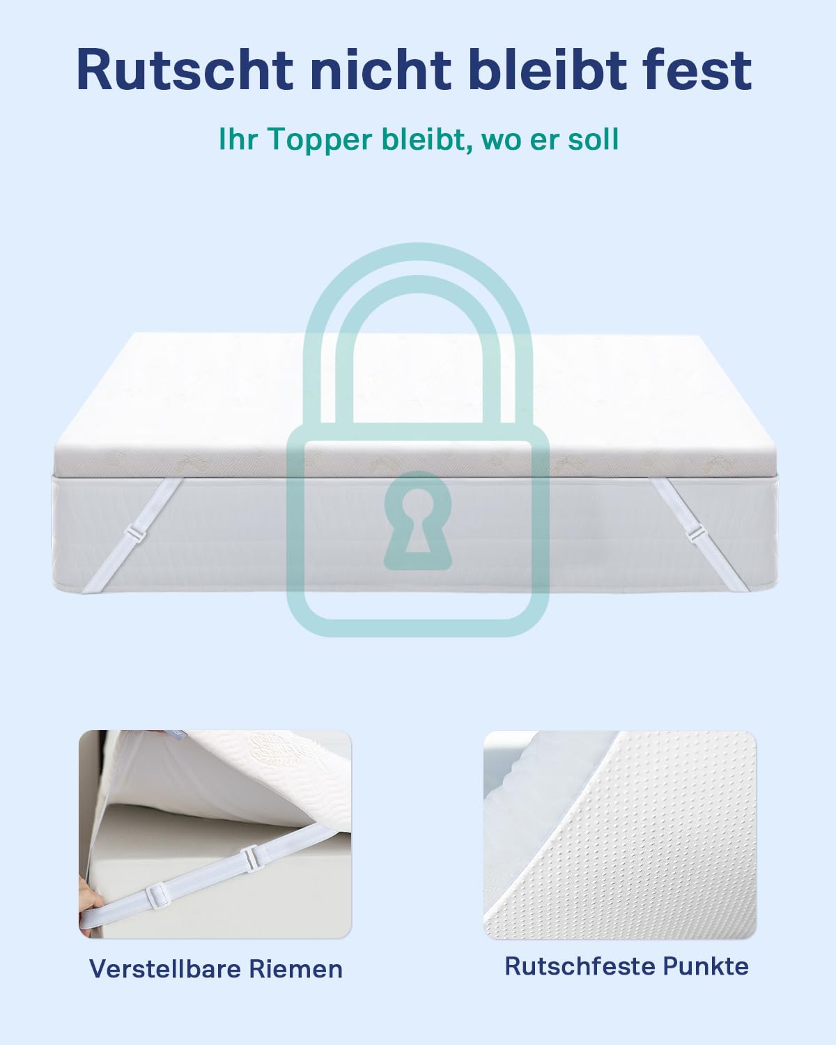 Newentor® Matratzen Topper 180x200cm H2 H3, Matratzentopper 180x200 Schlafsofa Bett Gelschaum, Mattress Topper 180x200 Boxspringbett Gel Bezug Kaltschaum 7CM Höhe Anti-Rutsch-Unterlagen für Matratzen