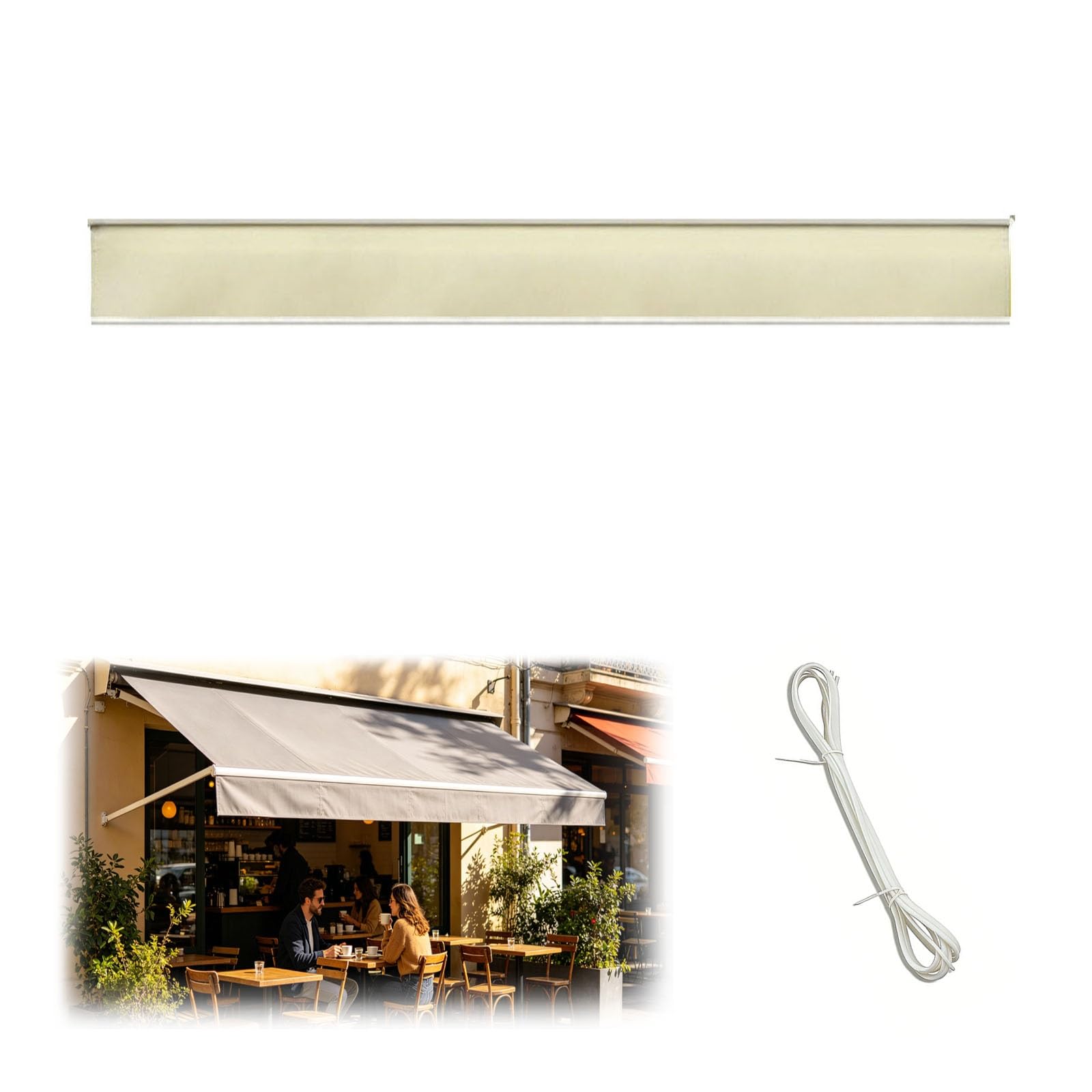 Replacement Awning Straight Valance Only H 20/25/30/40 CM Straight Edge Fabric Strip for Retractable Awnings Replacement Part, Waterproof Fabric, RV Garden Terrace(Beige)