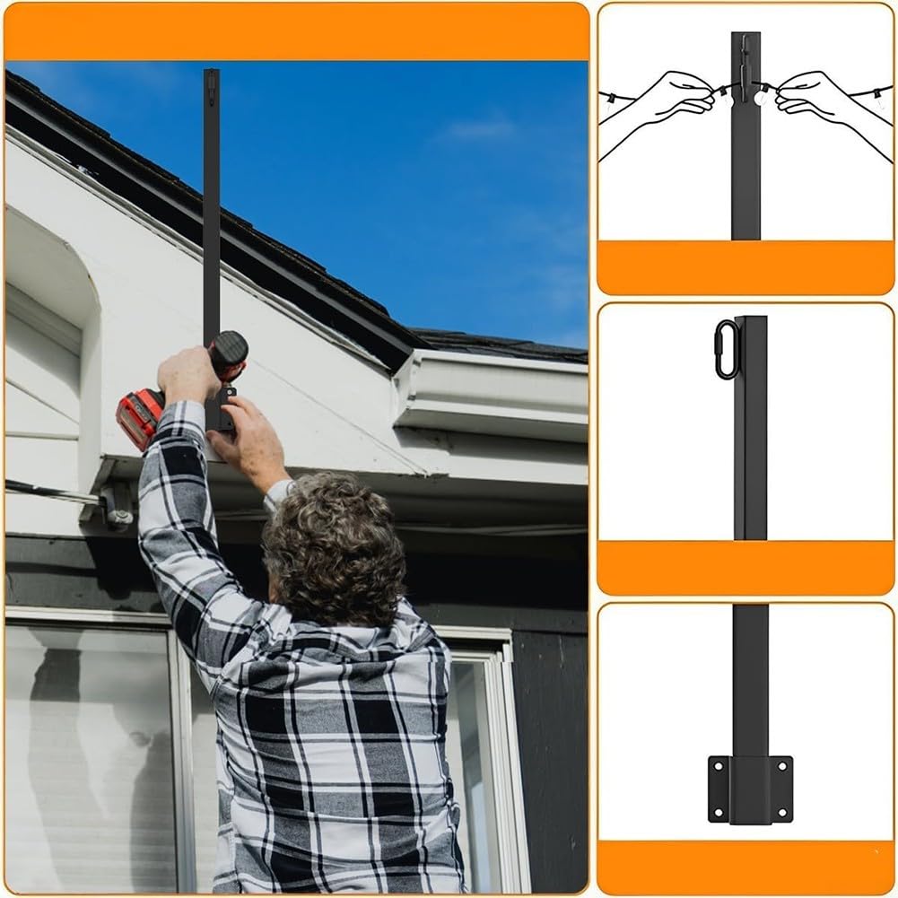 Lot de 4 poteaux lumineux en métal avec clips et crochets, support d'éclairage robuste pour jardin, terrasse, clôture, mur, kit de montage de poteau extérieur noir