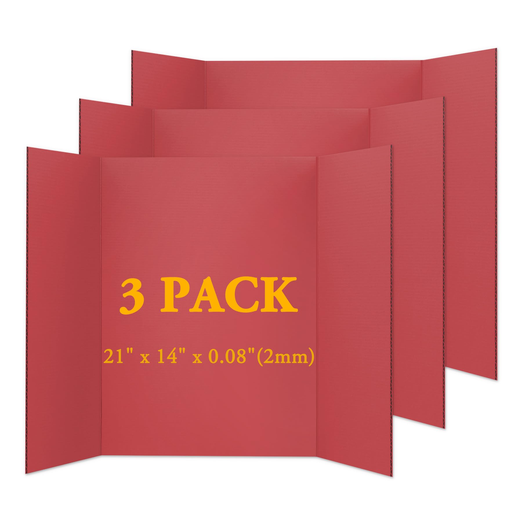 AKONEGE 3PCS Small Trifold Poster Board, 21 x 14 Inches Red Corrugated Cardboards Tri Fold Poster Boards for School Projects, Science Fair, Business Presentations, Exhibitions, Event Display