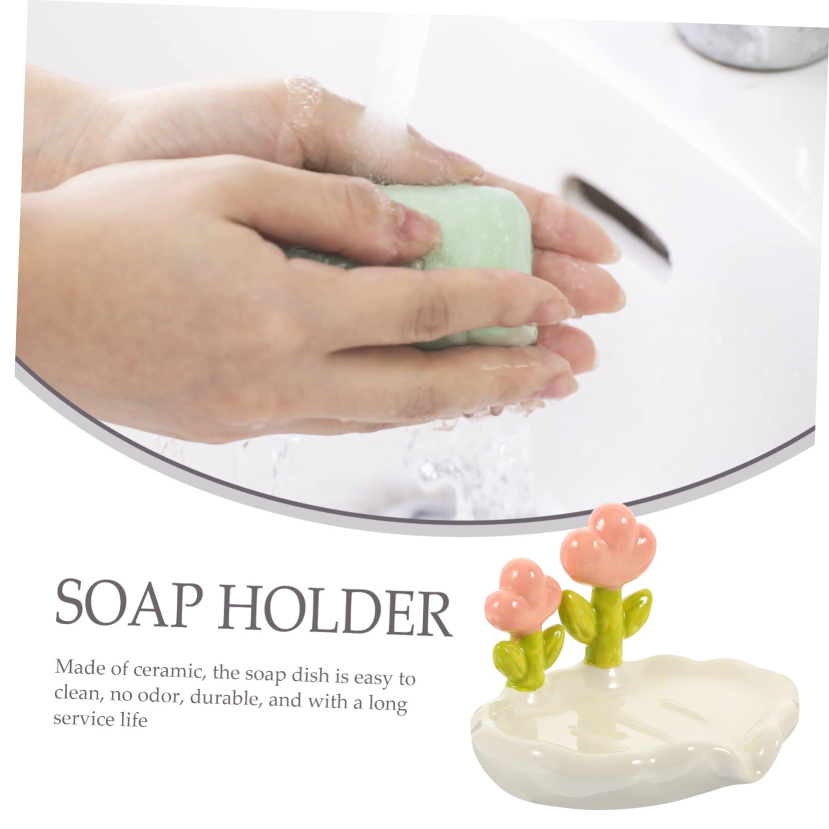 Jabonera de Cerámica Forma de Flor para Encimera de Baño | Escurridor Boca de Drenaje, Vierte el Agua al Lavabo, Uso en Tocador y Cocina