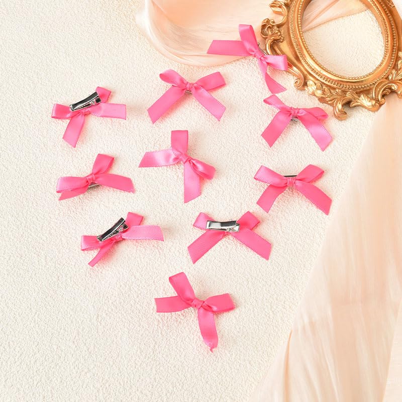 Miniatura 7 de Mini pinzas para el pelo con lazo pequeño para mujeres y niñas, pinzas para el pelo de color rosa intenso, pinzas para el cabello Y2k, accesorios