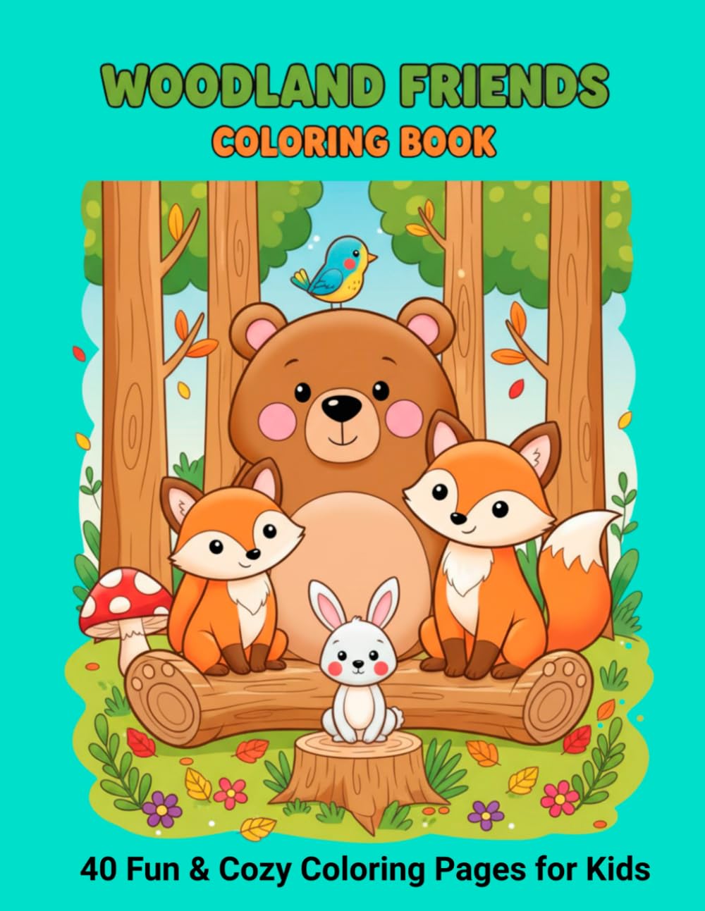 Woodland Friends Coloring Book: 40 Cute & Cozy Forest Scenes for Kids