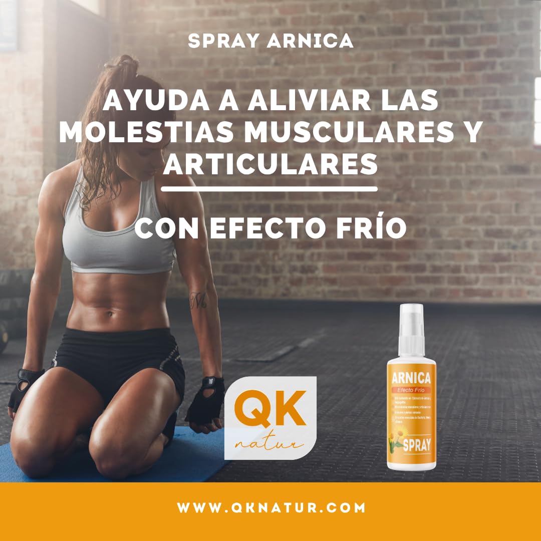 QKnatur - ARNICA Spray con extracto de Garra del diablo (Harpagofito) - 100ml. - Efecto frío. Dolor muscular, espalda, rodillas, contracturas. Con aceites esenciales de Gaulteria, Menta y Romero