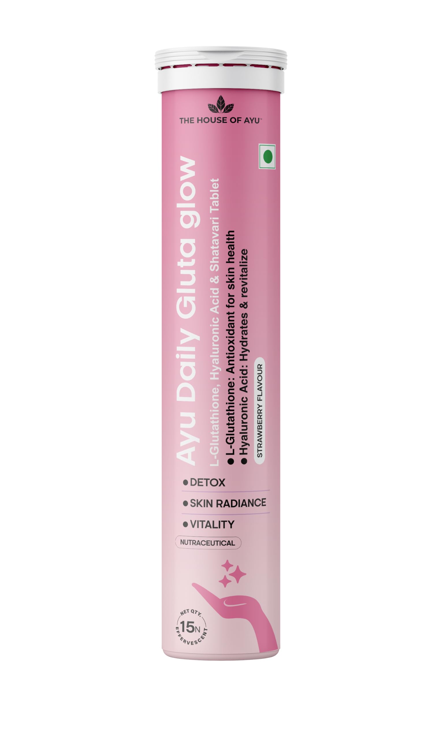 AYU Daily Gluta Glow Effervescent Tablets for Skin Brightening & Hydration | L-Glutathione, Hyaluronic Acid,Shatavari & Vitamin C | Strawberry Flavour | 15 Tablets-image-8