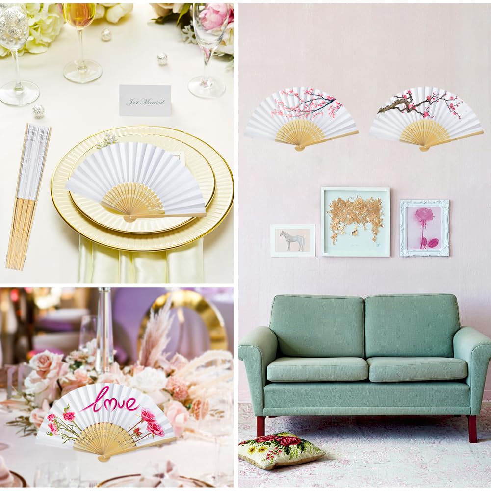 50 Stück Fächer Hochzeit, Handfächer Weiße, Bambus Fächer Personalisiert, Gäste Geschenk Fächer für Hochzeit Deko DIY Sommer Party