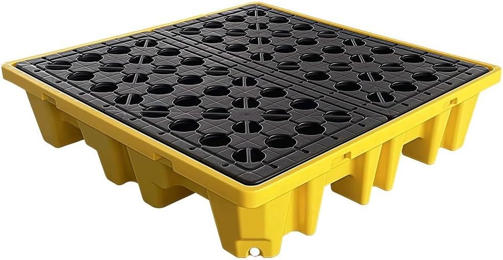 Leakproof Spill Containment Tray - Modular Oil Drum Storage Platform with Grates for Efficient Industrial Spill Control & Hazardous Material Management