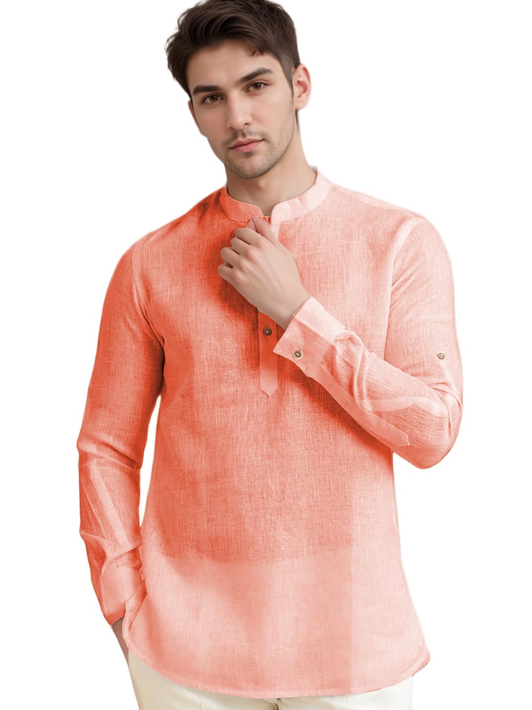 vida loca Cotton Blend Solid Casual Slim Fit Mandarin/Chinese Collor Short Kurta for Men (KRTBTN45)-picture-32