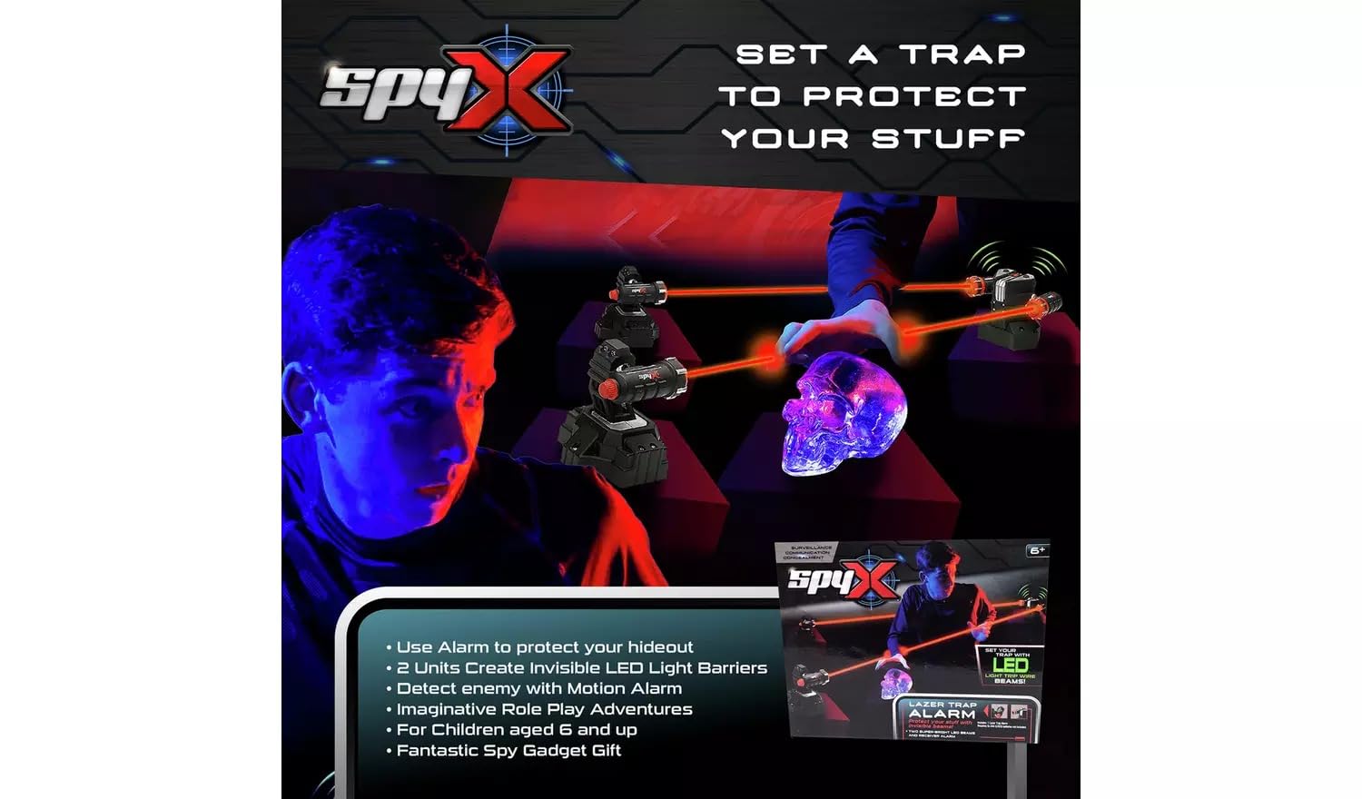 Spy X Lazer Piège Alarme Piège pour protéger vos objets de valeur contre les intrus et les voleurs avec faisceaux LED