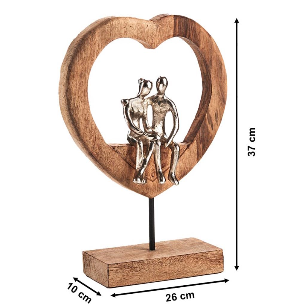 Kobolo Dekofigur Soul | 26x10x37 cm | braun & Silber | handgefertigte Holzskulptur mit Metallfiguren | Zeitloses Wohnaccessoire, Dekoration aus Holz | stilvolles Dekoobjekt für Dein Zuhause