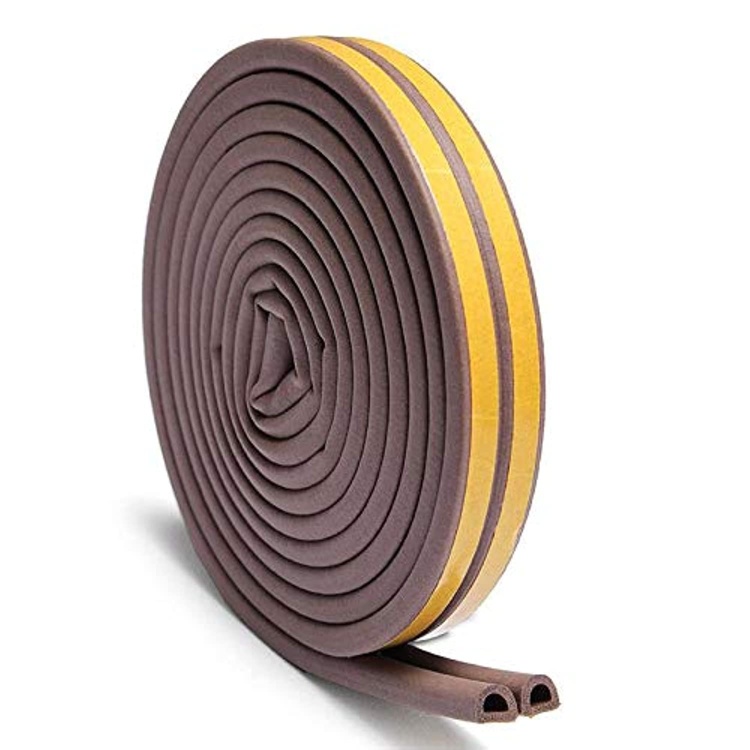 Tjackson Foam Seal Strip, D Type, Silicone, PVC, Soundproof, Dustproof, Self Adhesive, 6Meters, 9x6mm, Brown