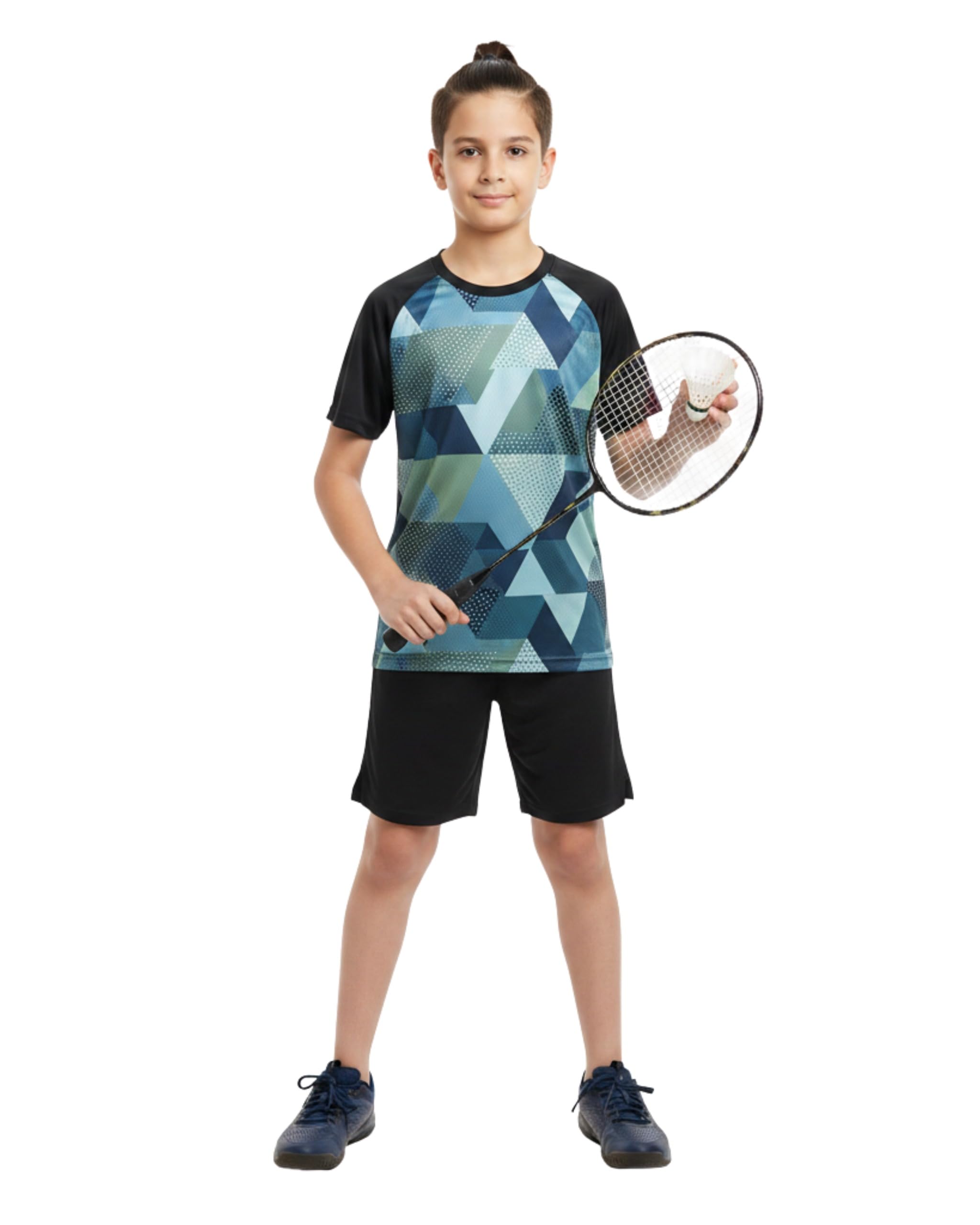 Boys Badminton Dress Set | Dry-Fit Sports T-Shirt & Shorts Combo for Kids | Quick-Dry Breathable Athletic Wear for School PT, Training & Running | 4-15 Years