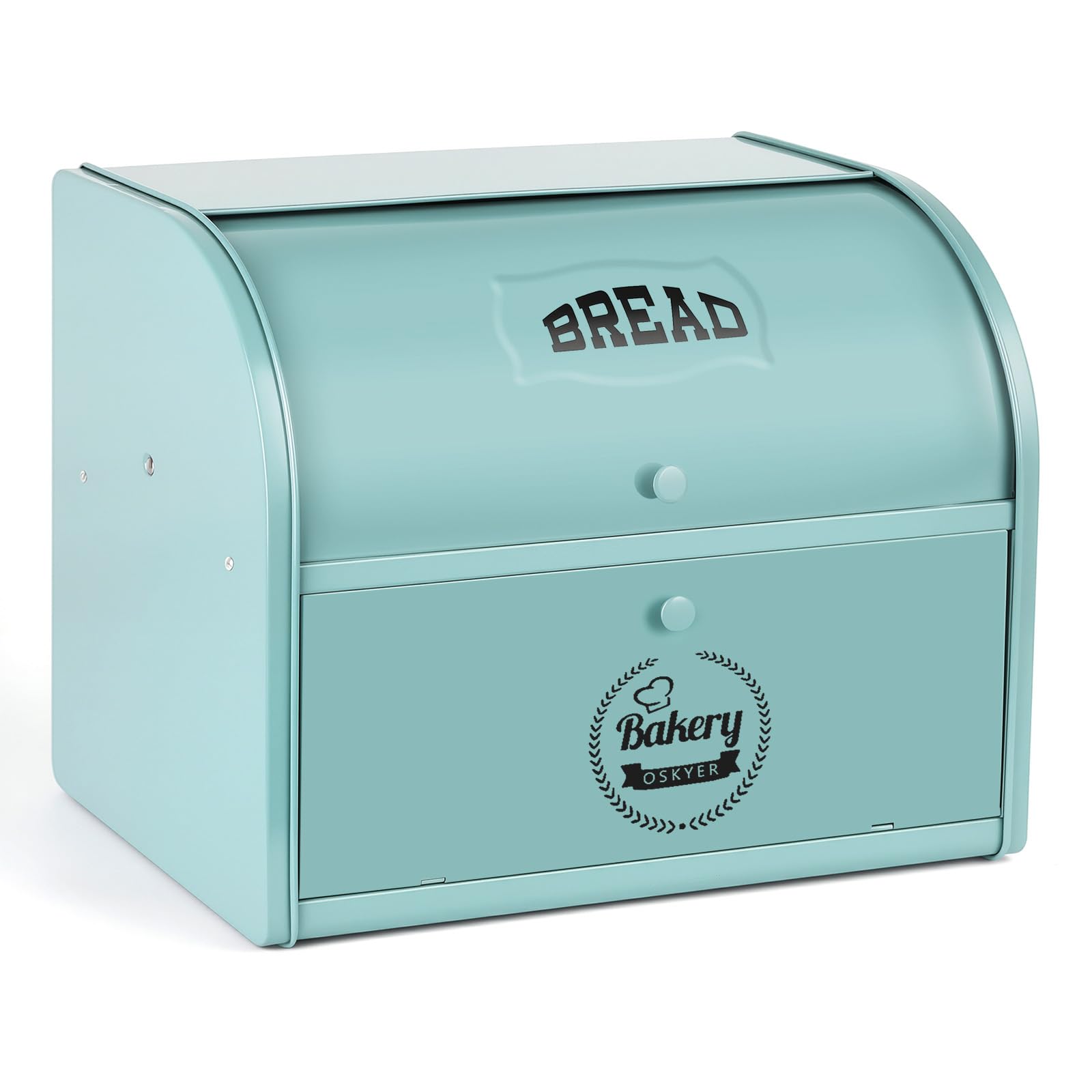Brotkasten, Brotkasten für Küche, Große Brotbox mit Roll-Top-Deckel, Doppelter Metall-Brotbehälter, Aufbewahrungsbehälter für frische Brote, Kekse, Gebäck 40 x 32 x 24 cm (Grün)