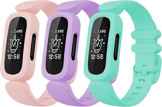 Faychey Compatible with Fitbit Ace 3 Strap for Kids 6+, Cute Colorful Silicone Rubber Sport Adjustable Waterproof Wristband Compatible for Fitbit Ace 3 for Girls Boy