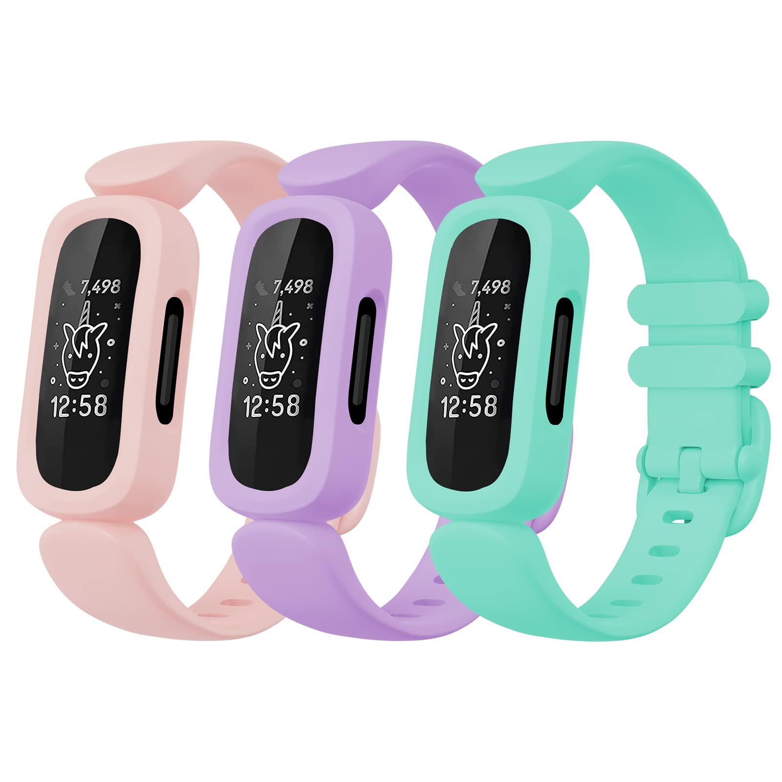 Faychey Compatible with Fitbit Ace 3 Strap for Kids 6+, Cute Colorful Silicone Rubber Sport Adjustable Waterproof Wristband Compatible for Fitbit Ace 3 for Girls Boy