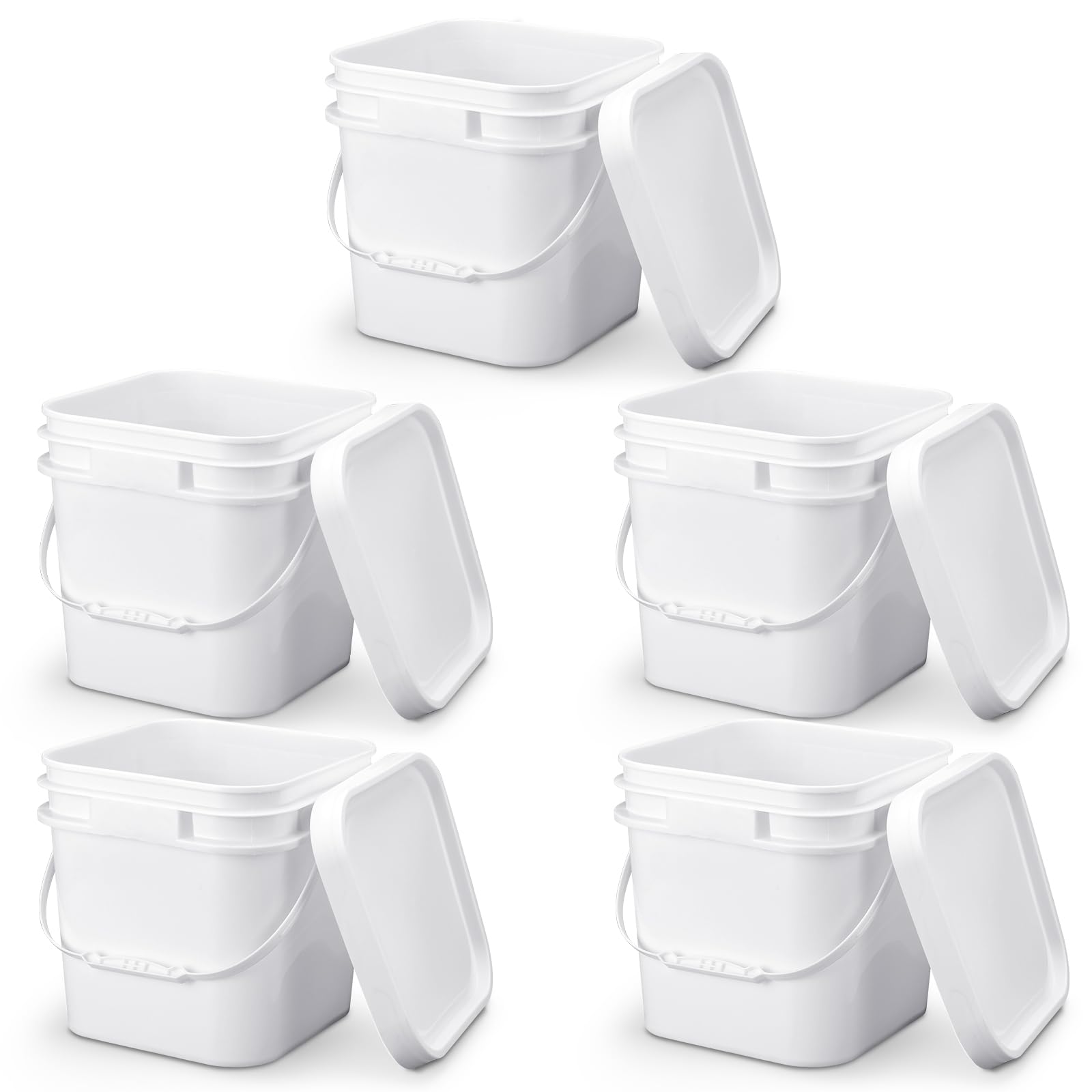 Suzile 5 cubos cuadrados de 2.2 galones con tapa, de plástico de grado alimenticio, cubo industrial de 10 litros con contenedor de asa para alimentos, aceite, tina, agua, pesca, pintura, limpieza de