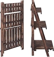 Vista 6 de Giantex 3 Tier Folding Wooden Plant Stand, Indoor Flower Pot Holder Display Rack, Free Installation Corner Plants Storage Shelf, Foldable Rustic