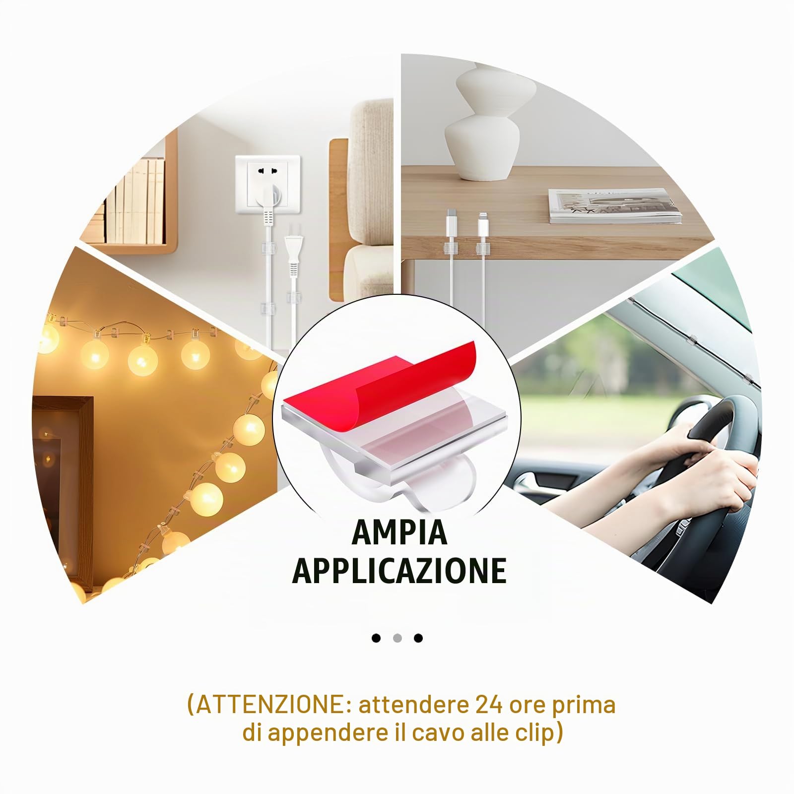 60 supporti per cavi esterni, clip per passacavi, organizer per cavi, autoadesivi, per la gestione dei cavi, decorazione ganci, supporto per il fissaggio dei cavi, catena luminosa – trasparente