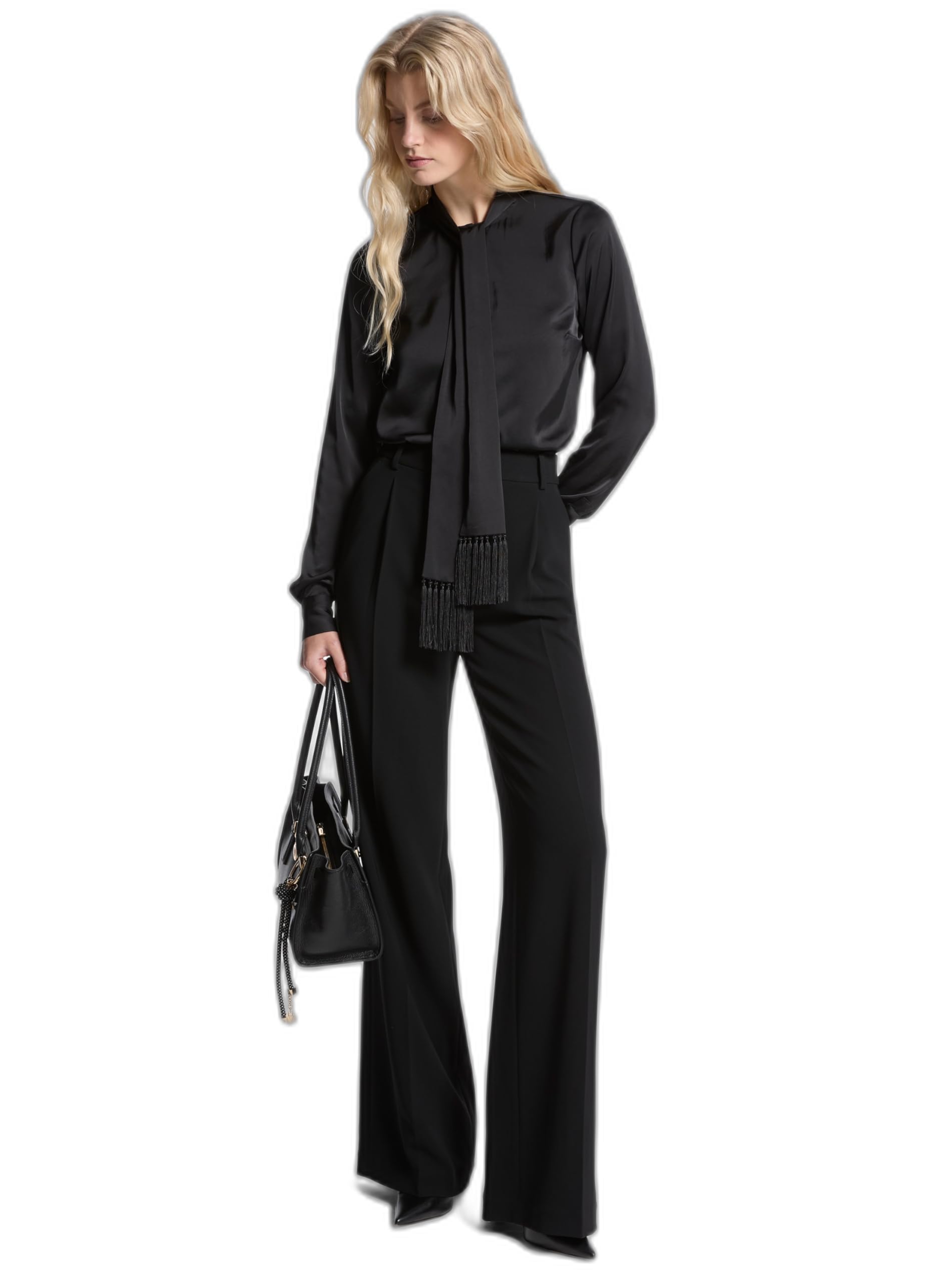Michael Kors Women's Fringe Bow Blouse, Black, L