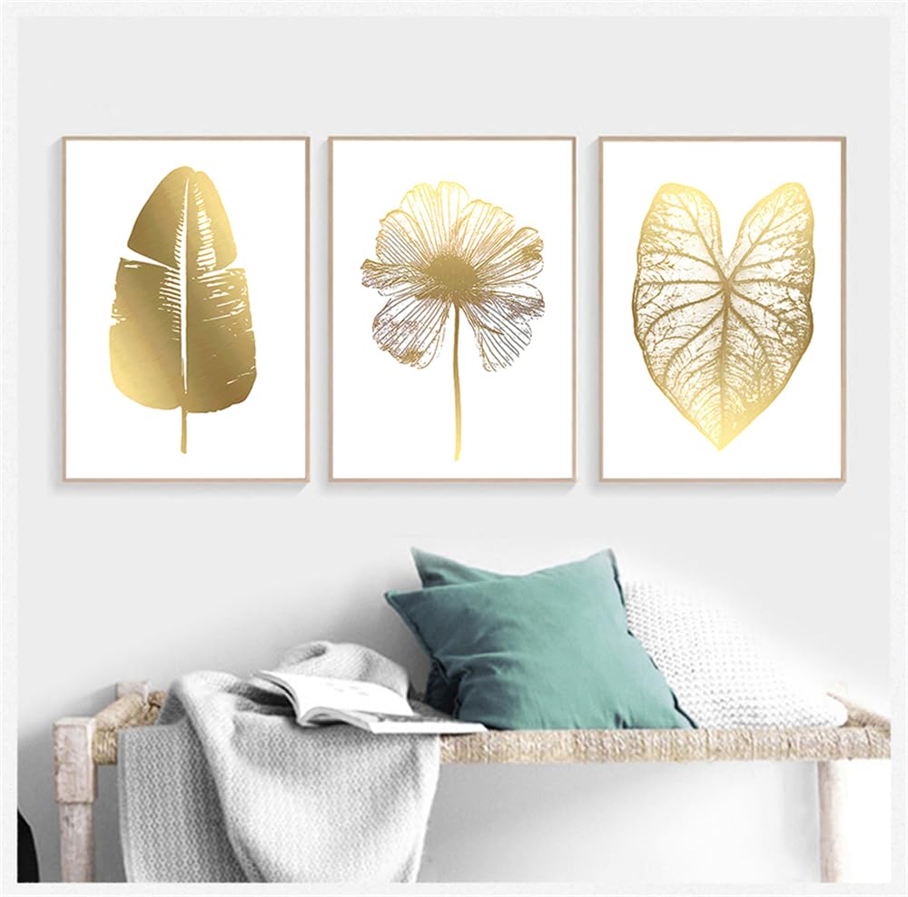 WBYZAC Botanical Posters-Painting Nordic Posters and Prints Wall Pictures for Living Room Decor Golden Palm Leaf Flower Wall Art Canvas Bedroom Kitchen-60 * 70cm*3PCS (No Frame)
