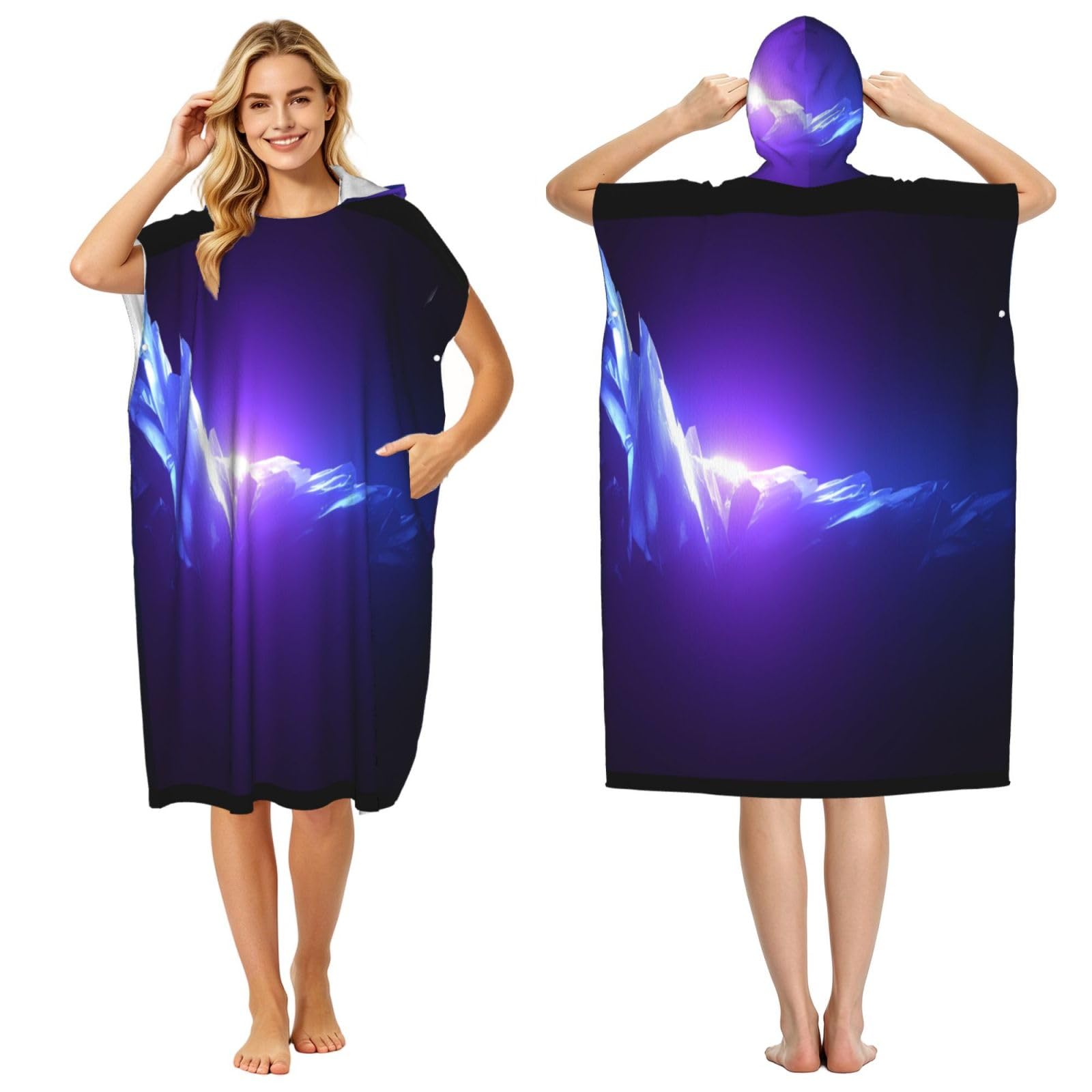 KLGRTJHK Glowing Icebergs Adult Hooded Beach Poncho Towel 43"X35"