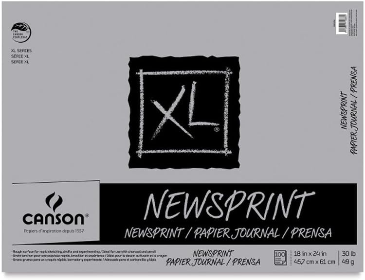 Canson XL Series Newsprint Paper, Foldover Pad, 14x17 inches, 100 Sheets (30lb/49g) - Artist Paper for Adults and Students