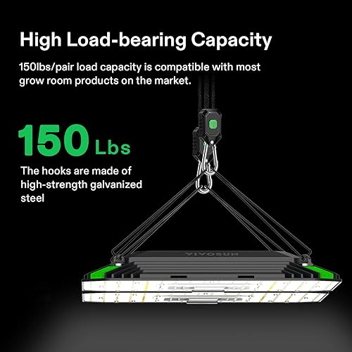 Miniatura 3 de VIVOSUN 6 pares de colgadores de luz de crecimiento ajustables de 18 pulgadas, colgador de cuerda resistente con engranajes de metal reforzado,
