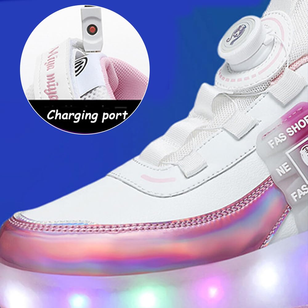 Fansu Zapatillas con Ruedas Niño Niña Tamaño 30-40, Zapatos con 2 Ruedas Luces LED Coloridos Parpadeante 2 en 1, Zapatillas Patines Niño Carga con USB Calzado de Skateboarding,Estilo 802
