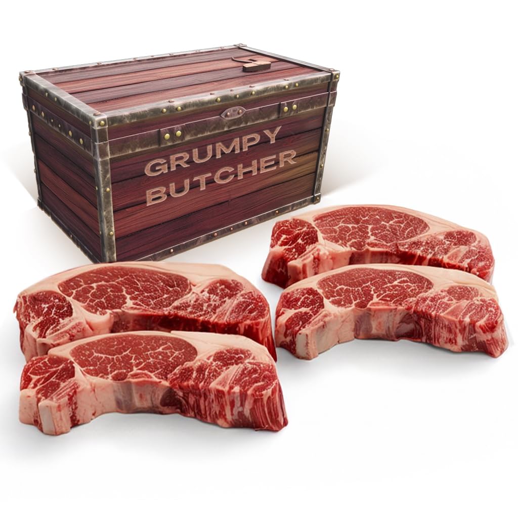 Grumpy Butcher New York Strip Steaks, 10 Ounce (Pack of 4) - Prime Steakhouse Quality Beef NY Strip Steak Meat - Meat Gift Packages Specials Avaialble