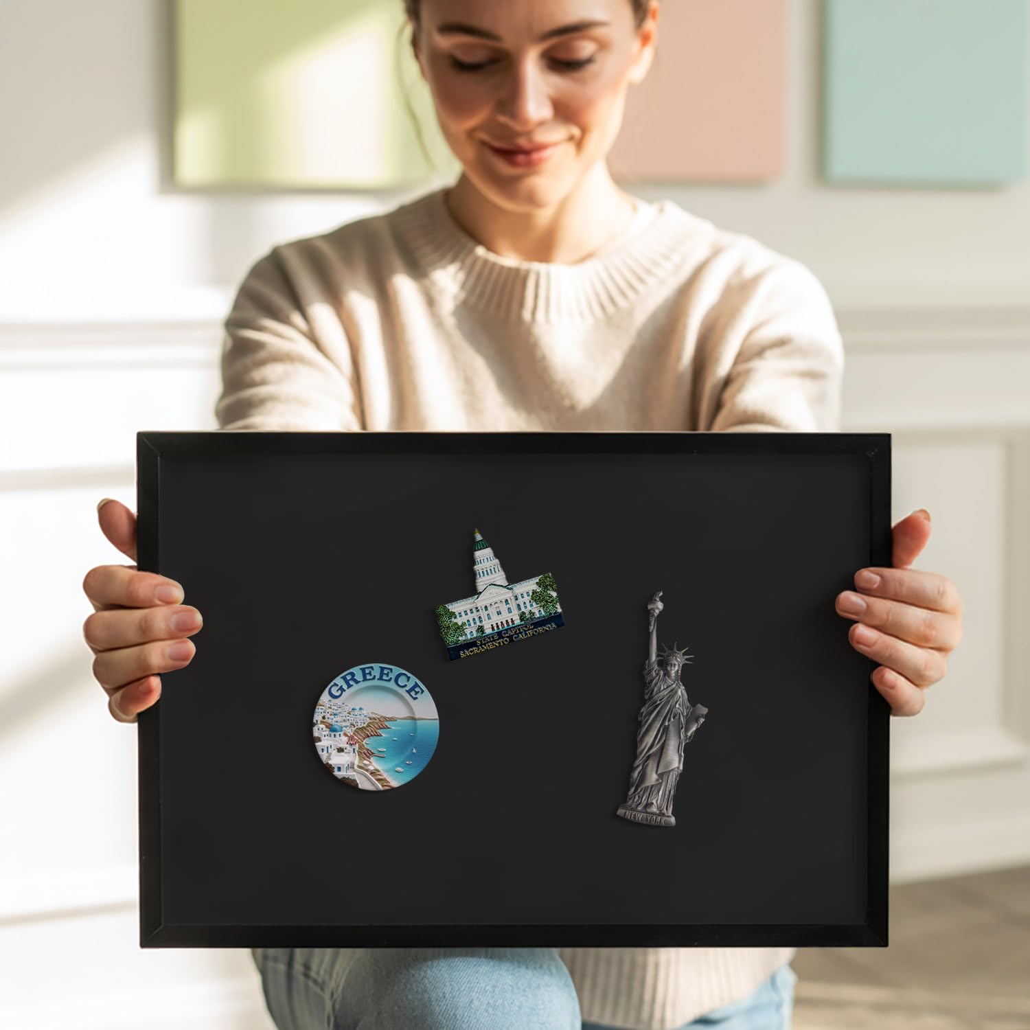 Tulup Lavagna Magnetica Decorativa 100x70 cm – Arredo Parete – – Multiuso per Note, Foto, Messaggi – Ideale per Casa, Ufficio, Studio – Organizer Parete – Foto Display –Schwarze Farbe