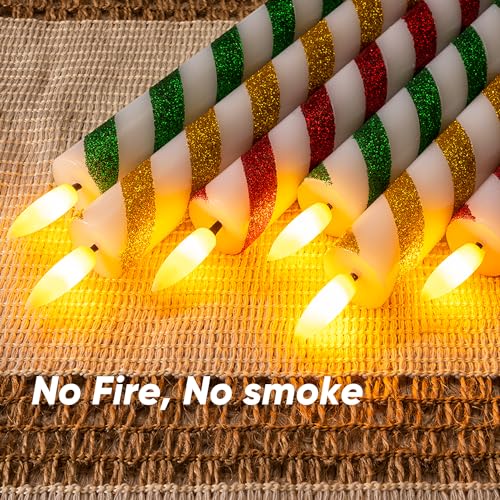 Image of Homemory Waxy Spiral Glitter Flameless Taper Candles with Remote, Timer, Dimmer, Battery Operated CandleSticks with Flickering Light, Led Window Candles for Christmas Decoration 6 Pcs, 9.6 Inches