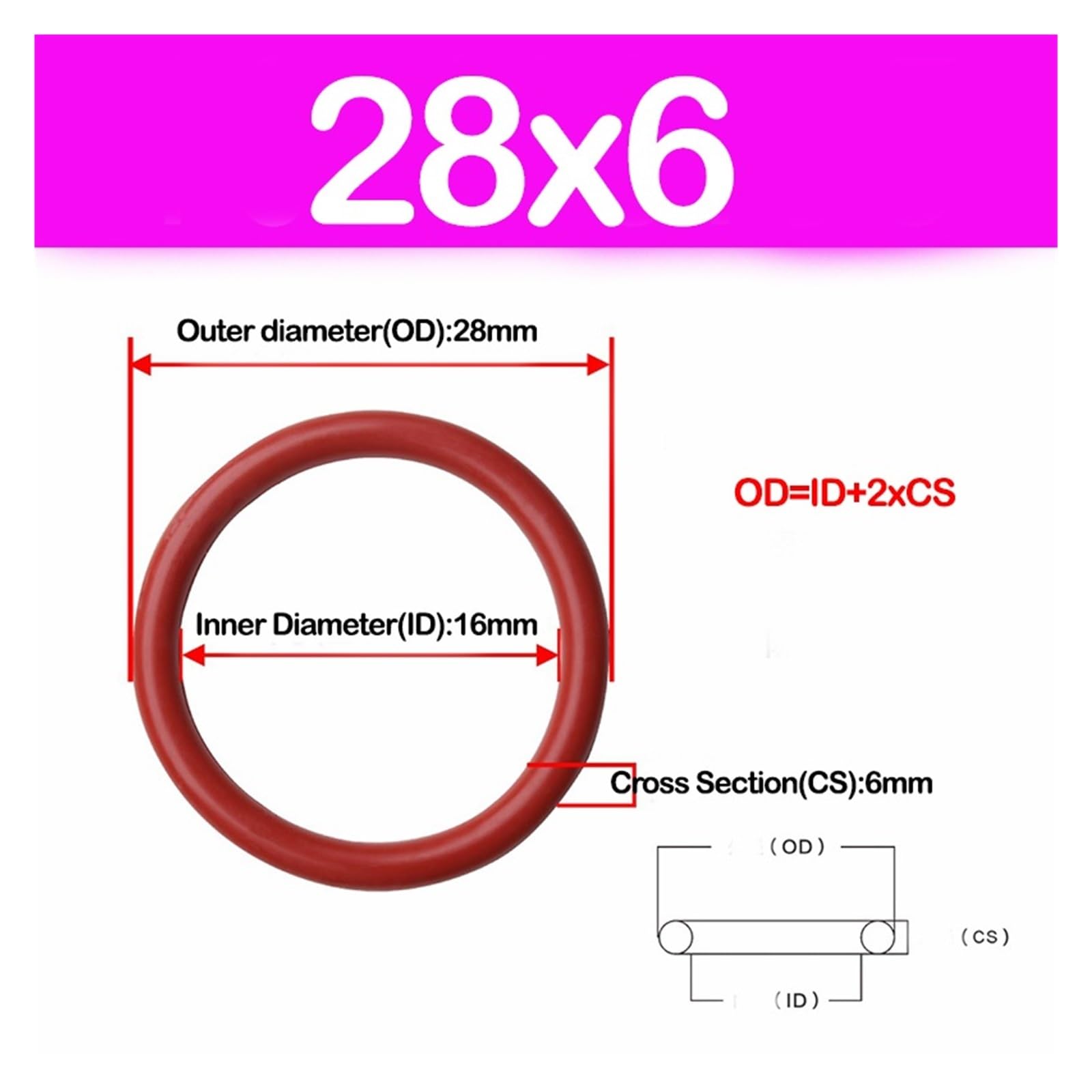 CS 6mm, Guma Silikonowa O-ring VMQ Pierścienie Uszczelniające Naprawa Szkieletu Uszczelka Olejowa Podkładka Średnica Zewnętrzna 28-1000MM)