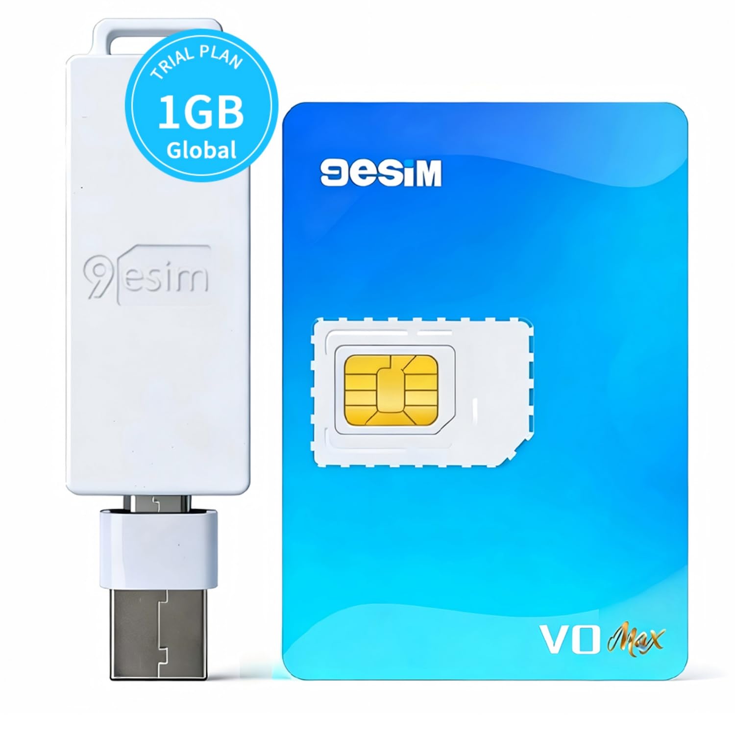 V0MAX eSIM Card & Reader Kit per iPhone/Android/Router sbloccato - Adattatore SIM a eSIM, 1 MB, 30 profili + 1 GB di dati gratuiti, menu STK, download illimitati, pre-tagliato, viaggi globali