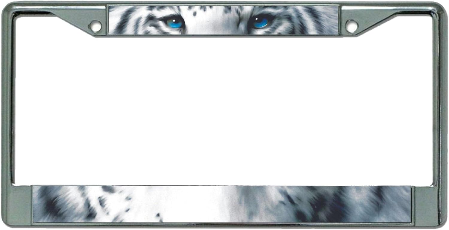 White Tiger Face Chrome License Plate Frame