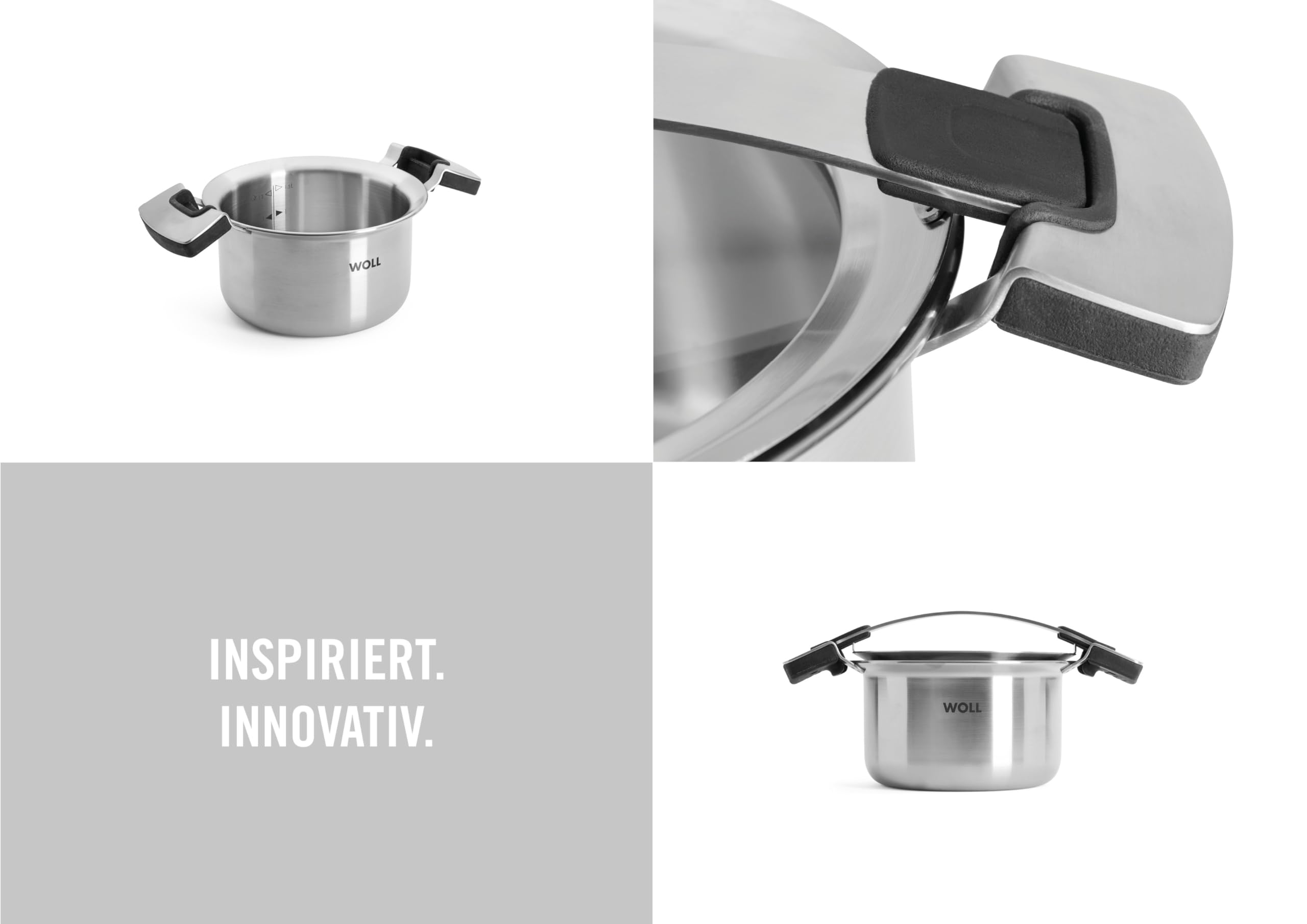 Woll Concept PRO Kochtopf mit Deckel - Induktiv -, Ø 16 cm, 10 cm hoch, 2,0l - Geeignet für alle Herdarten, Edelstahl, backofenfest bis zu 220°, silber