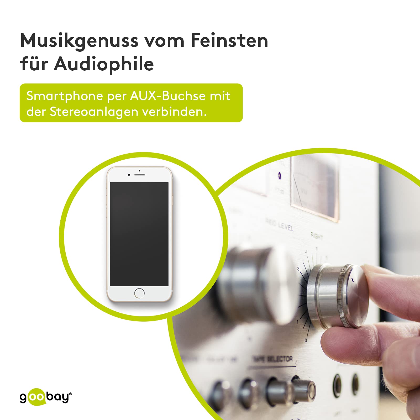 Goobay 63830 kabel audio AUX, stereo 3,5 mm i 4-pinowy, inteligentny, CU, czarny, długość kabla 2 m