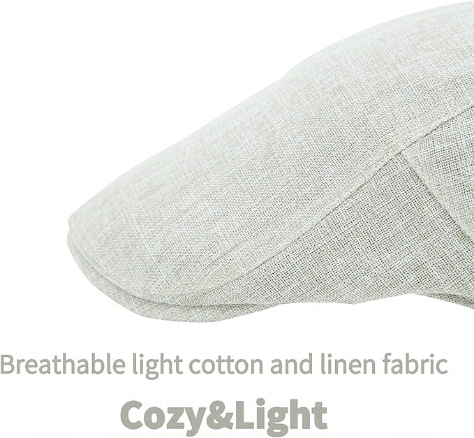 Image of Men's Cotton-Hemp Blend Newsboy Cap - Lightweight Summer Flat Cap for Driving & Outdoor Style