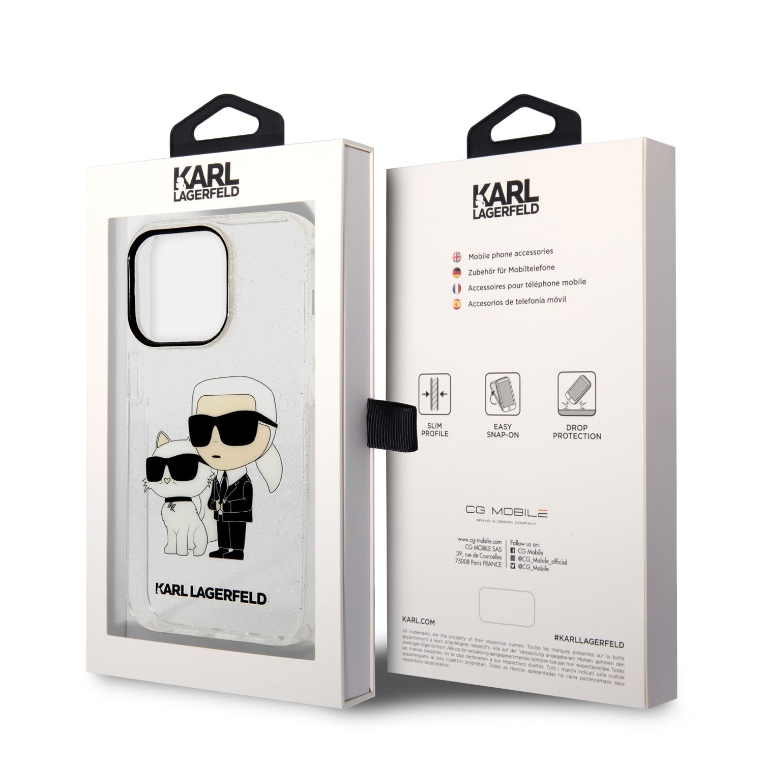 CG Mobile Karl Lagerfeld for iPhone 15 Pro Case IML Glitter NFT Karl & Choupette Hard - Anti-Scratch - Drop Resistant Shockproof - Full Slim Bumper Protection Back Cover for iPhone 15 Pro 6.1" - White