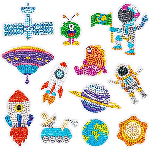 KONVINIT 5D Diamond Painting Kits Stickers for Kids & Adults, DIY Animal, Vehicle & Astronaut Mosaic Diamond Stickers, Pendant Kits for Art Craft Bag Decor, Cup, Phone Decor - Astronaut (12Pcs)