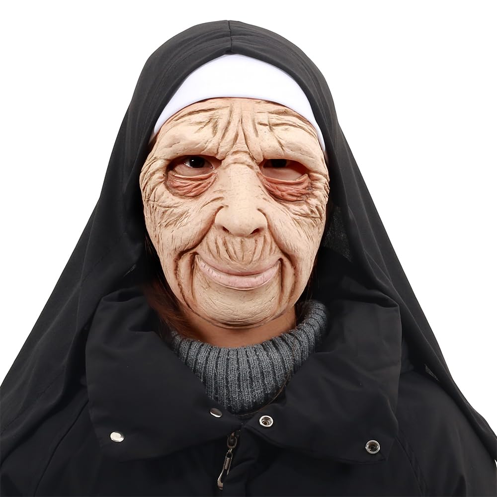 Ginoba St. Francis of Assisi Nun Mask, Latex Elderly Nun Face Mask for Halloween Costumes