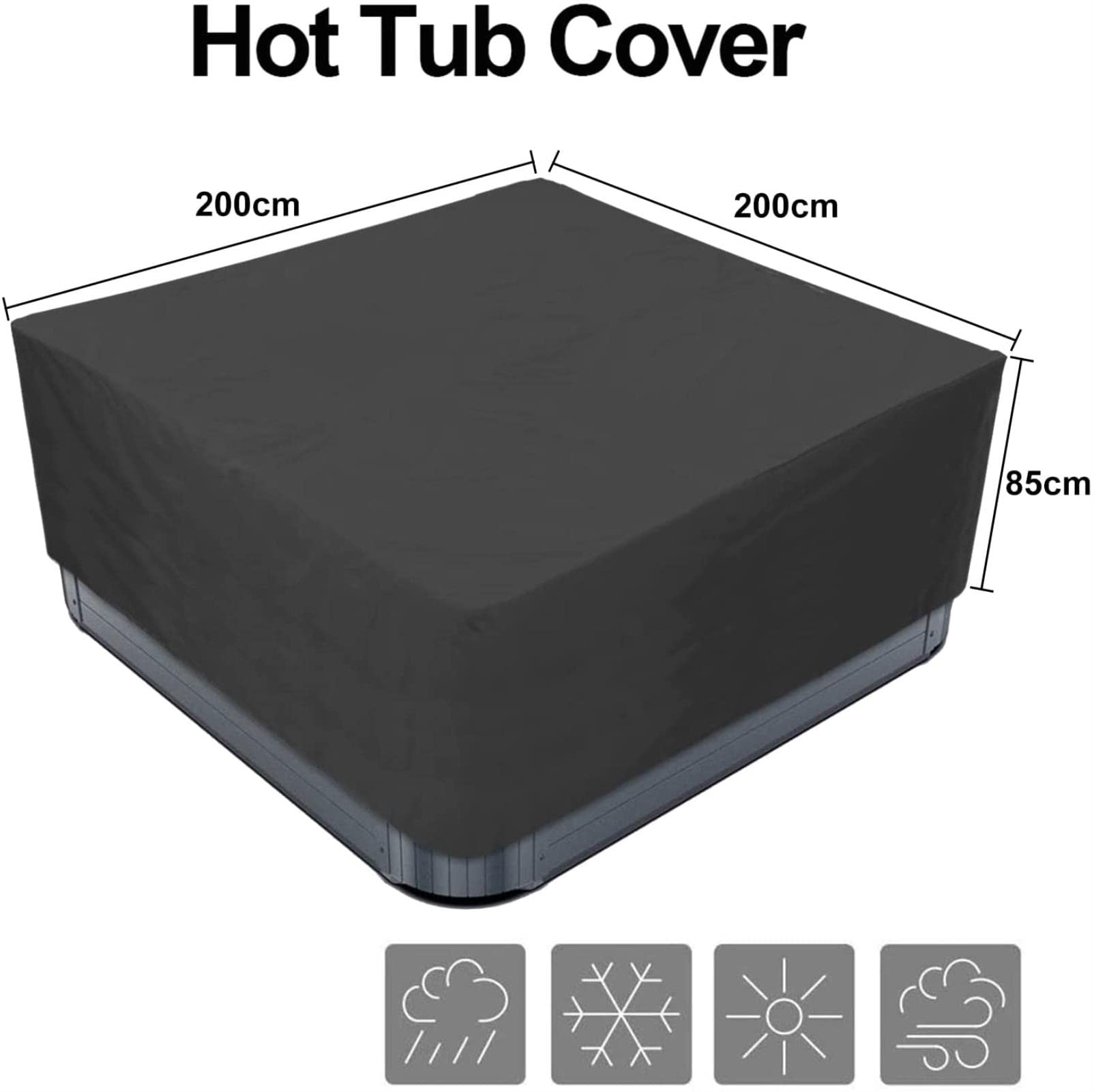 IBOWZ Quadratische Whirlpool-Abdeckung - Wasserdicht, UV-Schutz, 210x210x30 Cm, Grau, Oxford-Gewebe
