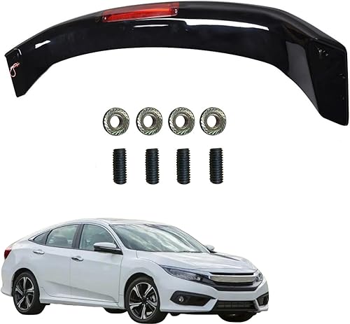 Alerón de maletero negro brillante con lámpara de freno de repuesto para Honda Civic 4 puertas Sedan 2013-2015